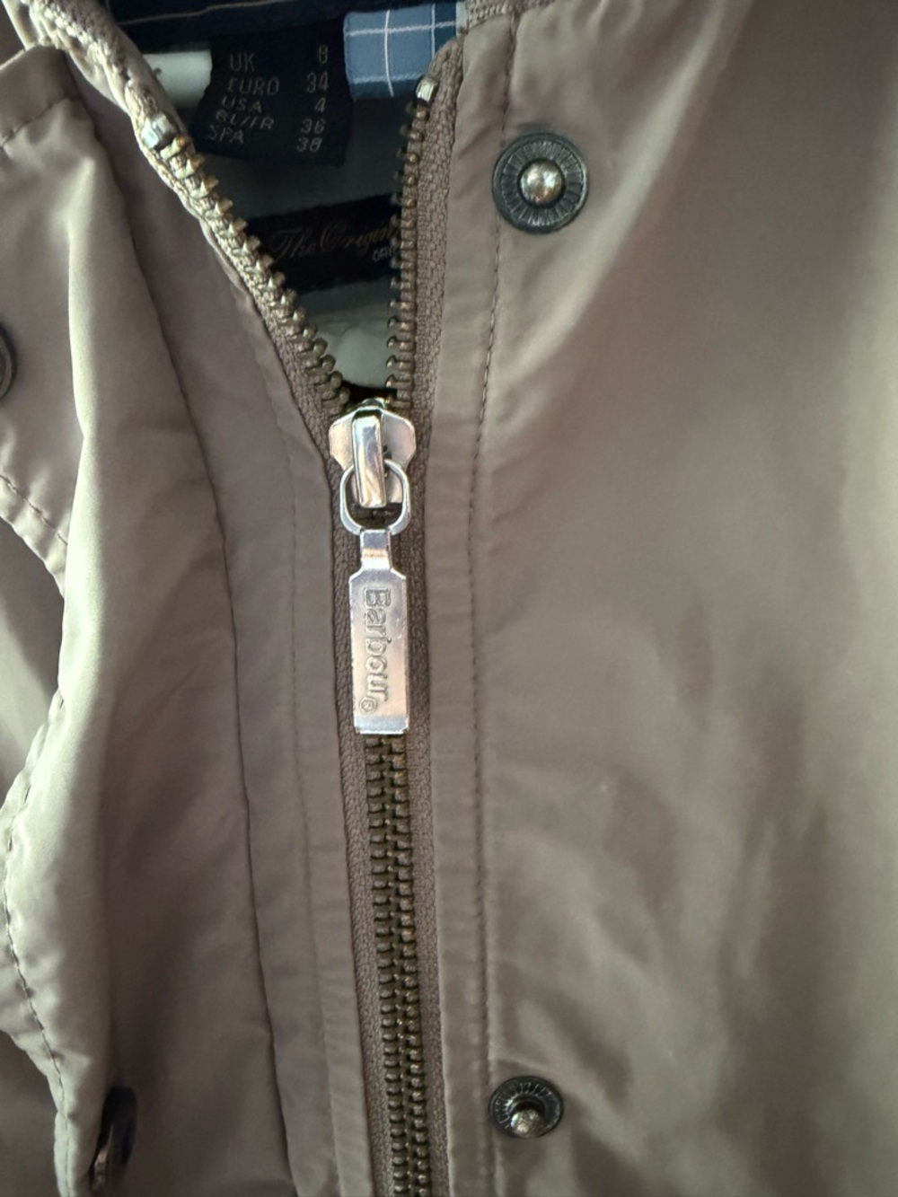 Barbour Dockray Casual Utility Tan Zip Front Jacket size 4 small - Picture 10 of 13